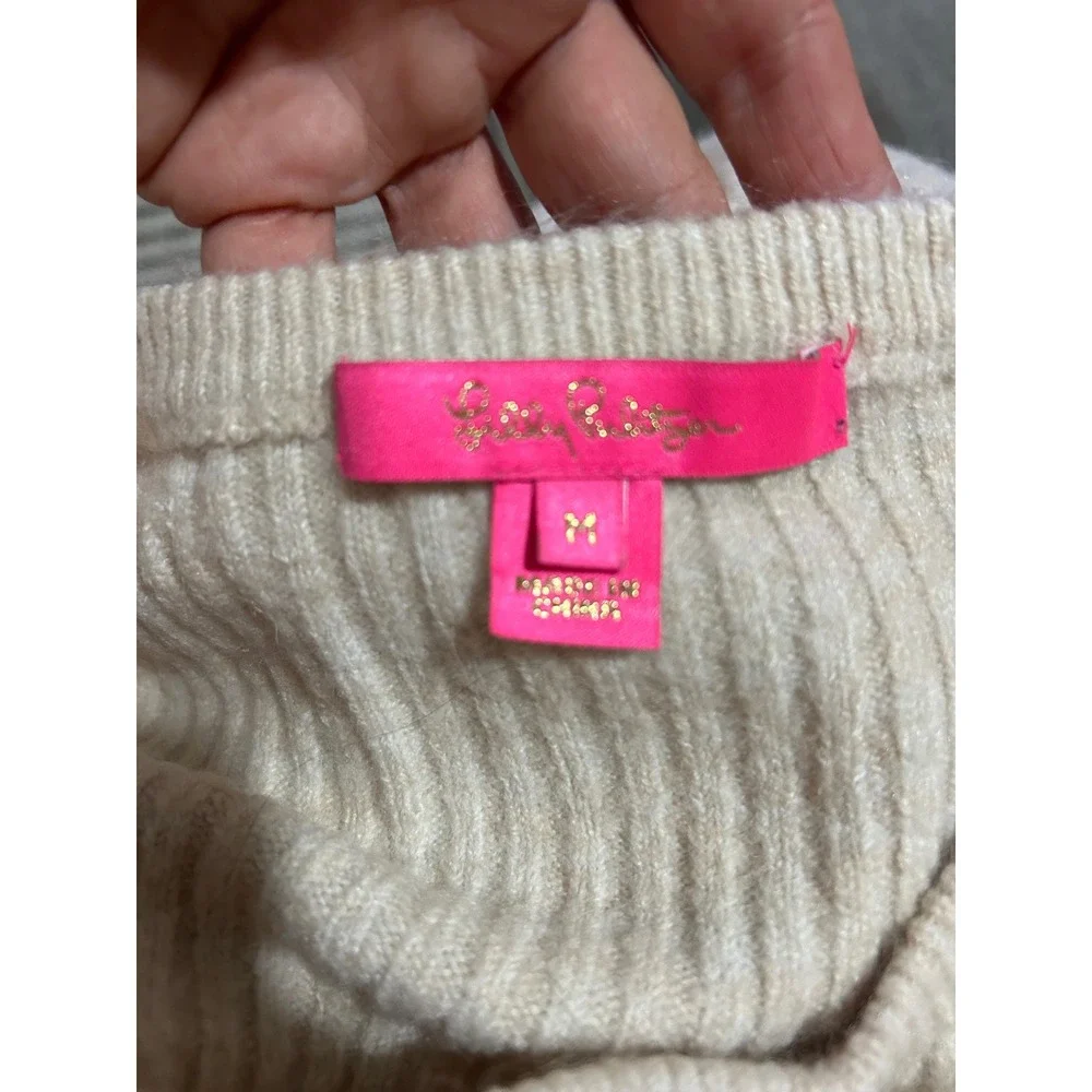 Lilly Pulitzer Womens Batwing Cable Knit Sweater Acrylic Blend M Beige Ivory